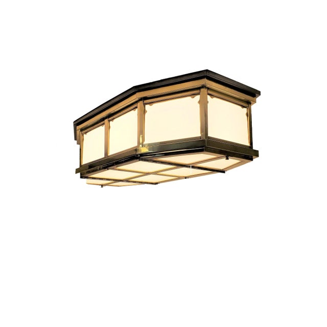 Mid 20th Century Large Industrial Brass and Glass Flush Mount For Sale - Image 11 of 13