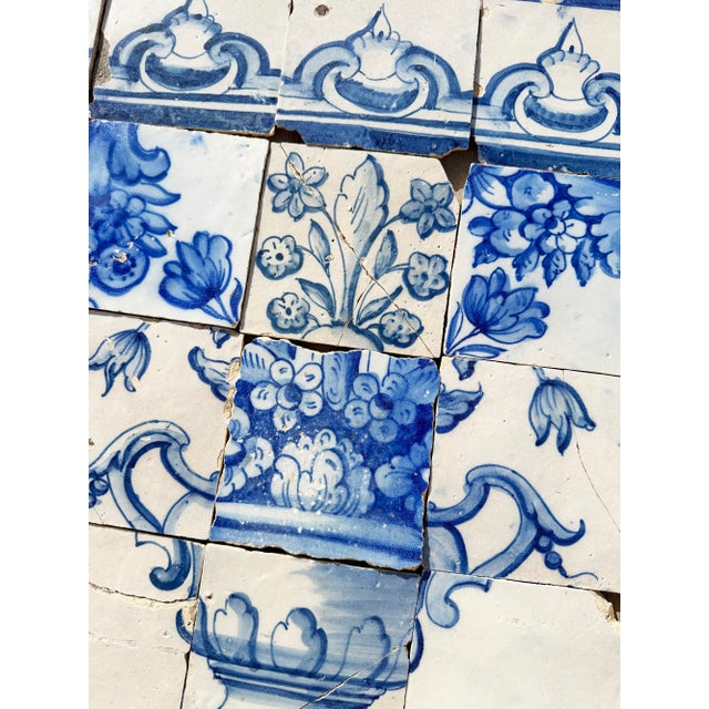 18th Century Portuguese Baroque Blue & White Flower Vase Tile Panel For Sale - Image 11 of 16