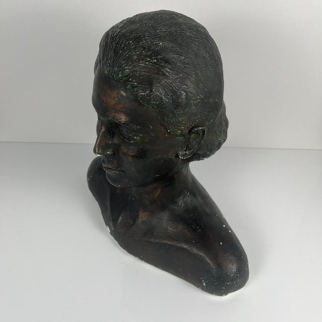 Neoclassical Style Plaster Bust of a Woman by M. Mongey, 20th Century For Sale - Image 6 of 17
