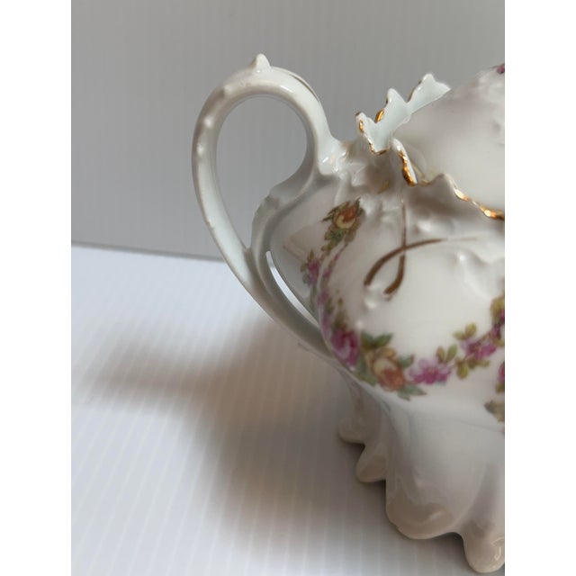 Art Deco Antique 1900's M.Z.Austria Porcelain Sugar Bowl With Lid Floral Pattern Gold Trim For Sale - Image 3 of 12