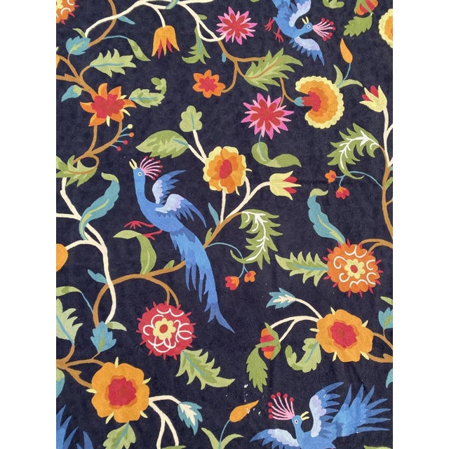 Late 20th Century Late 20th Century Art Deco Style Embroidered Chainstitch Wool Birds of Paradise Tapestry Rug For Sale - Image 5 of 12