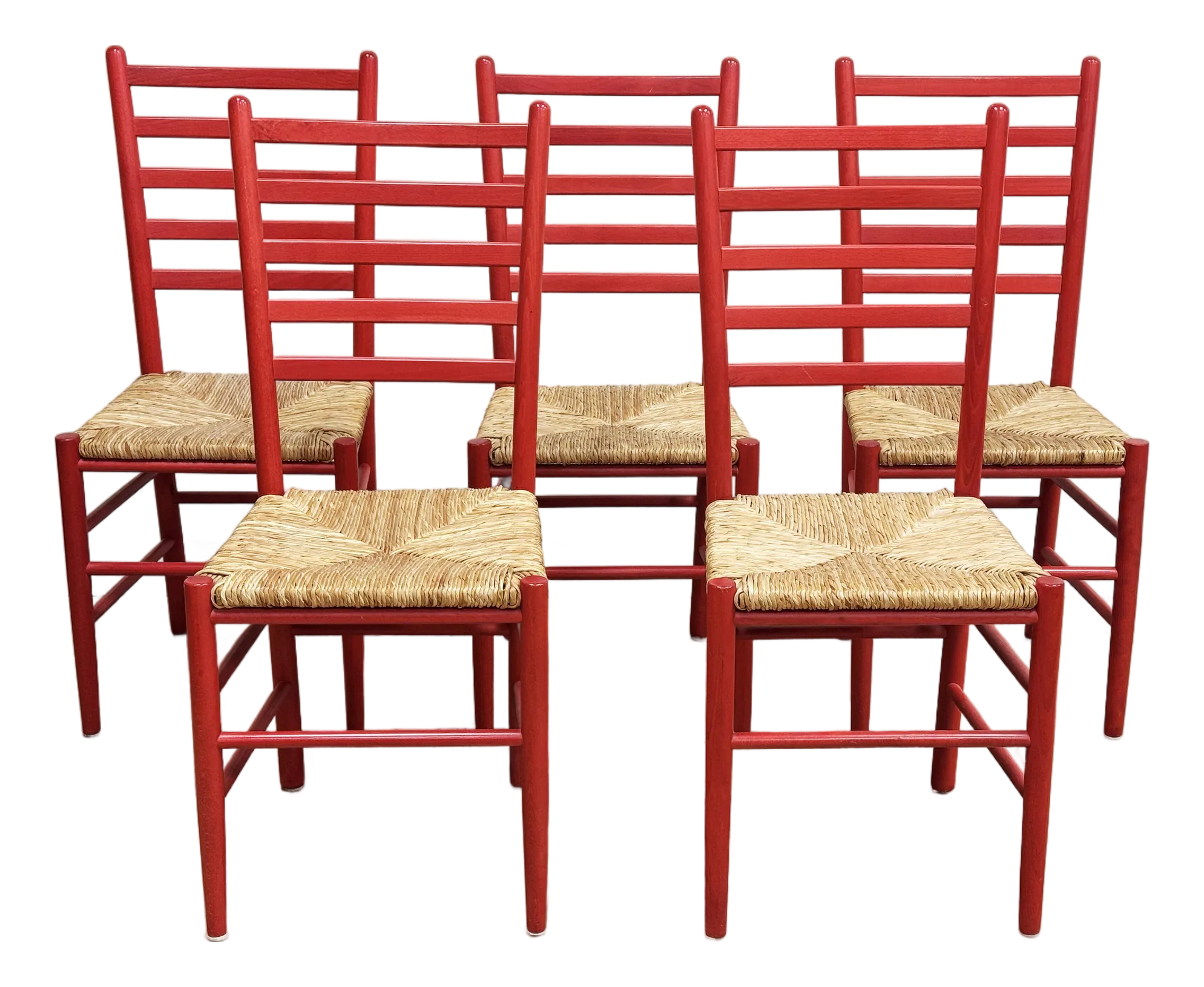 Vintage Red Ladderback Rush Seat Dining Chairs, S/5 | Chairish