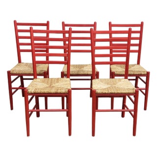 Vintage Red Ladderback Rush Seat Dining Chairs, S/5 For Sale