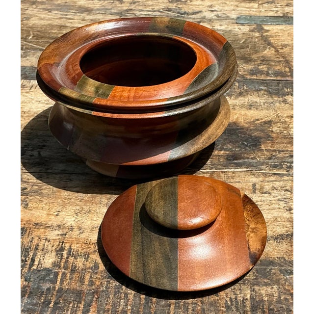 Vintage Inlay Wood Round Lidded Box For Sale - Image 9 of 12