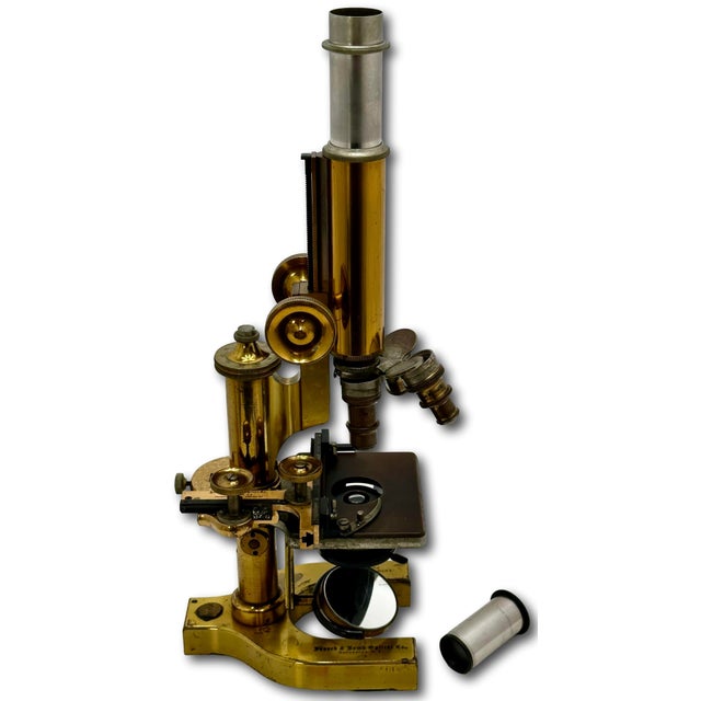 Antique Fine Quality Fancy Model Solid Brass Doctors Microscope by Bausch & Lomb Optical Co. New York - Circa 1898 For Sale - Image 15 of 18