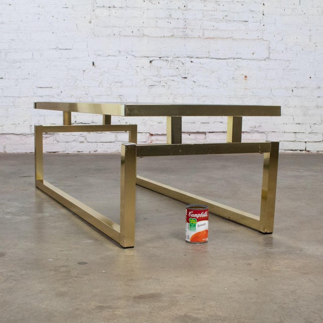 Late 20th Century Modern Coffee Table Brass Toned Anodized Aluminum Frame With a Glass Inset Top For Sale - Image 18 of 18