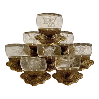 Antique Czech Intaglio Glass Place Card Holders - Set of 8 Dancing Figures For Sale