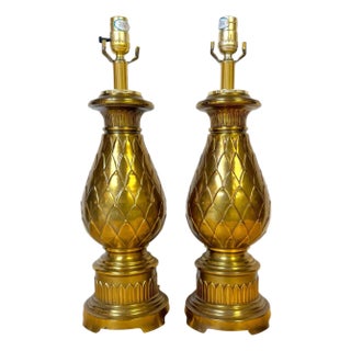 1960s Hollywood Regency Stiffel Brass Artichoke Table Lamps - a Pair For Sale