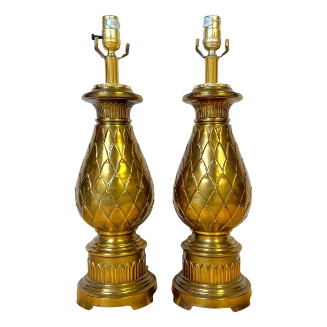1960s Hollywood Regency Stiffel Brass Artichoke Table Lamps - a Pair For Sale