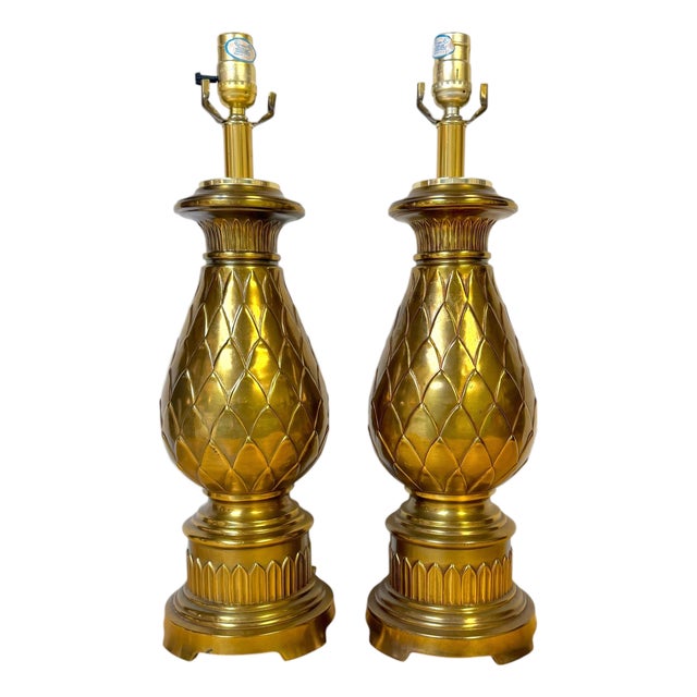 Pair of Hollywood Regency Brass Artichoke Table Lamps by Stiffel, 1960s For Sale