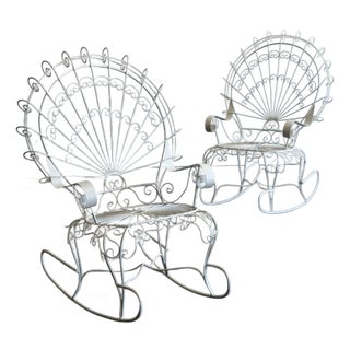 1970s Salterini Style Iron Peacock Rocking Chair For Sale