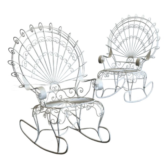 1970s Salterini Style Iron Peacock Rocking Chair For Sale
