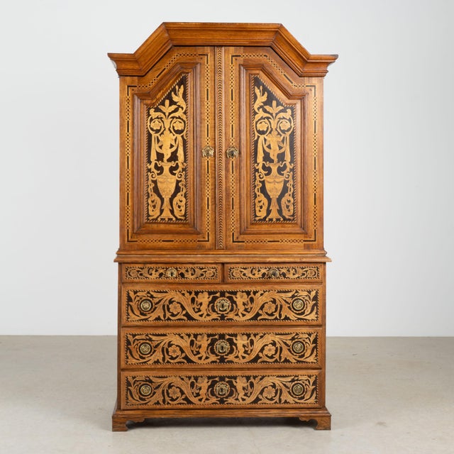 Baroque Early 19th Century Danish Oak Inlaid Five Drawer Cabinet With Angels For Sale - Image 3 of 11
