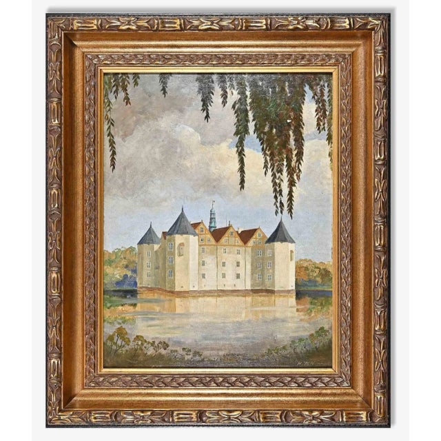 Glücksburg Castle Near Flensburg, Original Oil Painting, Early 20th-Century For Sale - Image 4 of 4