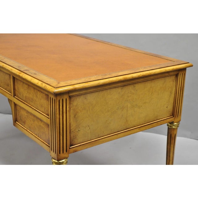 Vintage French Louis XVI Style Burl Walnut Tooled Leather Top Writing Desk For Sale - Image 11 of 18