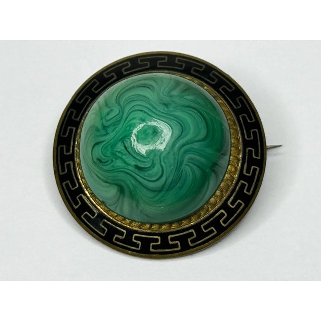 Beautiful Malachite & Greek Key Enamel Brooch, c.1865 – Neoclassical Revival For Sale - Image 14 of 16