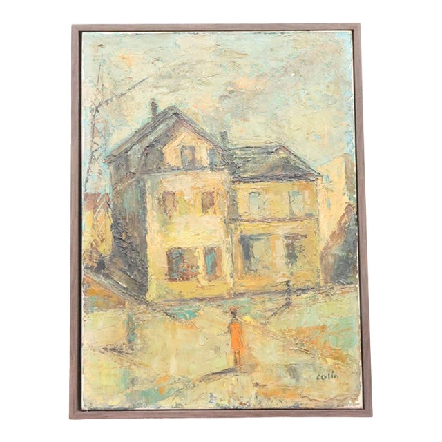 20th Century French Yellow House Painting For Sale