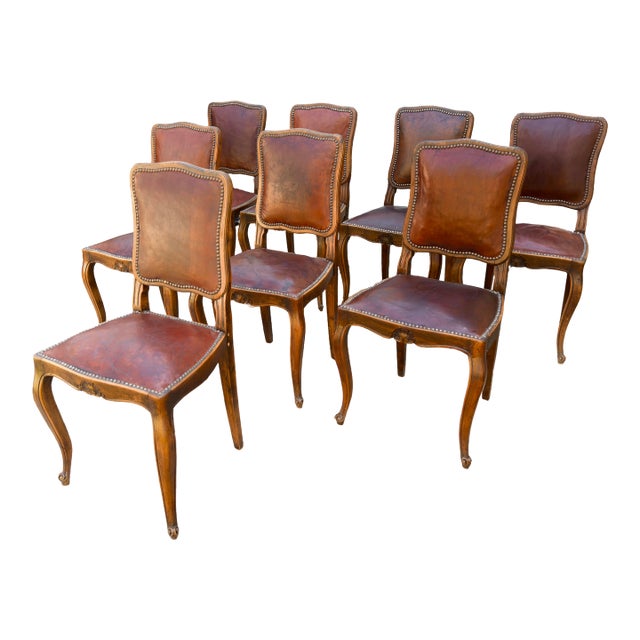 Elegant Set of Eight French Louis XV Antique Dining Chairs From the Late 1800s For Sale