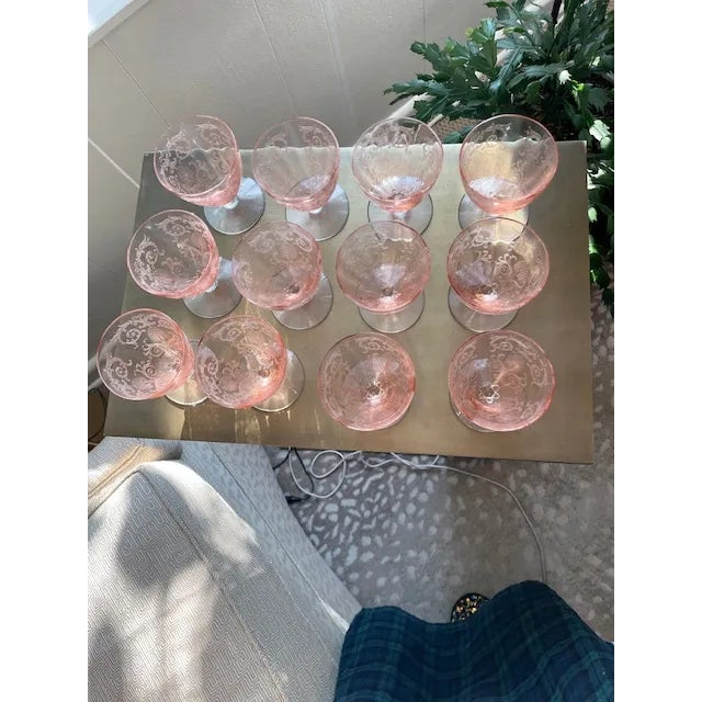 Glass 1920's Fostoria Versailles Pink Footed Glasses or Oyster Cups - Set of 12 For Sale - Image 7 of 7