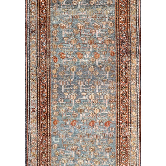 Blue Antique Persian Malayer Runner With Blue Field and Floral Design 2'10" X 9'3" For Sale - Image 8 of 11