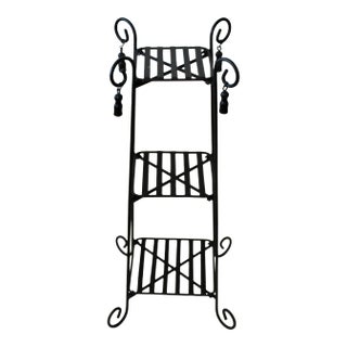 Vintage Painted Metal Three Tier Plant Stand Tassel Detail Mid Century For Sale