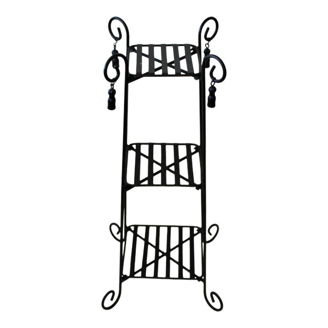 Vintage Painted Metal Three Tier Plant Stand Tassel Detail Mid Century For Sale