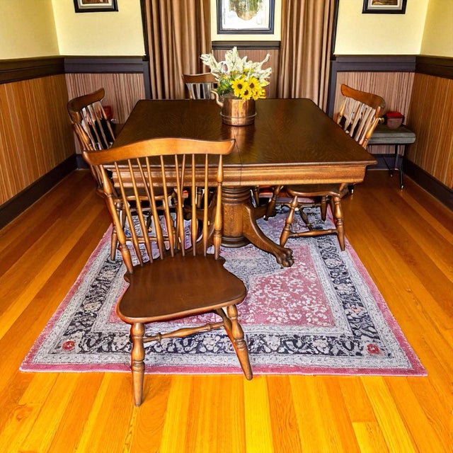 1930s Tiger Oak/Quarter Sawn Table With Color Matched Hard Rock Maple Fiddleback Chairs - All High End Handcrafted Furnitire For Sale - Image 10 of 10