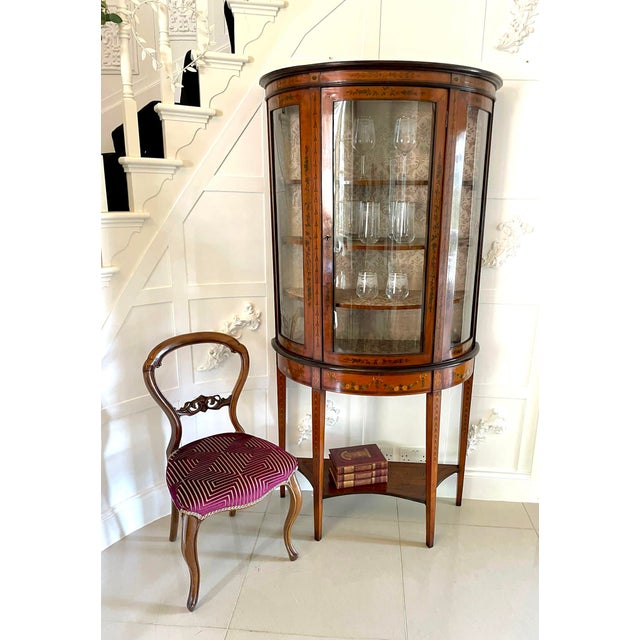 Victorian Satinwood Display Cabinet with Original Painted Decoration, 1880s For Sale - Image 3 of 17