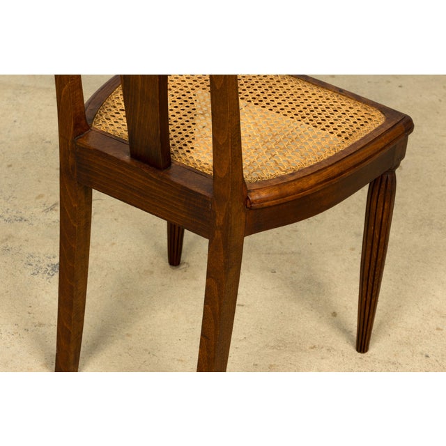 1930s Set of Six French Art Deco Carved Maple & Cane Dining Chairs For Sale - Image 13 of 18