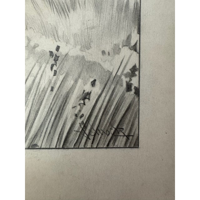 1940s 1940s Original Signed Graphite Illustration of English Setter in Woodland Landscape, 11.75 × 9 In. For Sale - Image 5 of 6