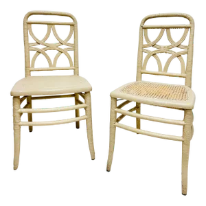 Early 20th Century Pair Antique Wicker & Wood Side Chairs