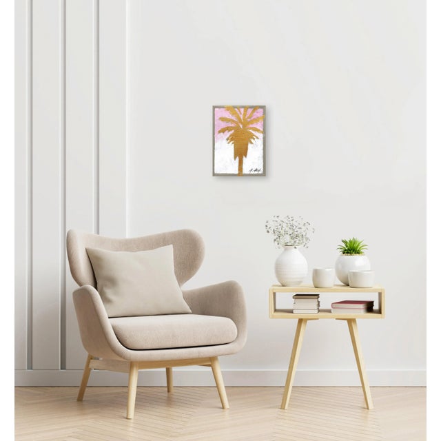 Textile Touched by Gold - Original Pink Sky Gold Palm Tree Artwork by Kathleen Keifer For Sale - Image 7 of 9