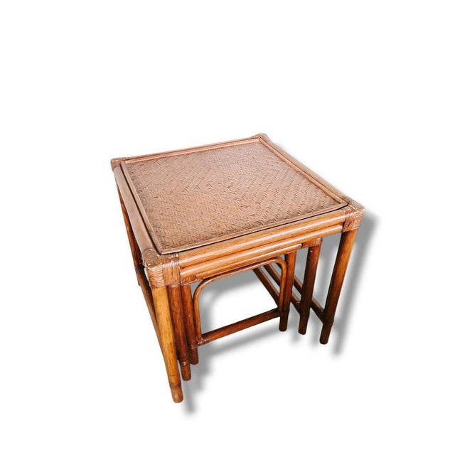 Wood Vintage Nesting Tables in Bamboo and Rattan, 1970s, Set of 3 For Sale - Image 7 of 9