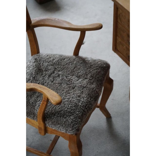 Mid-Century Razorblade Armchair in Oak and Lambswool attributed to Henning Kjærnulf, 1960 For Sale - Image 18 of 18
