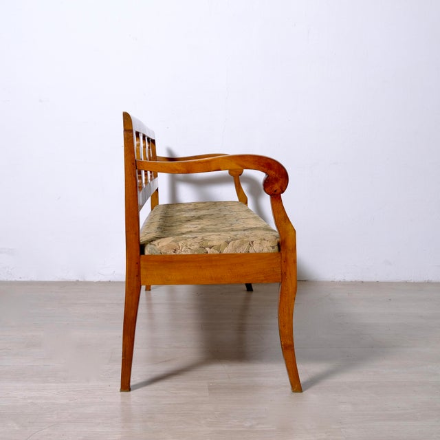 Directoire Walnut and Floral Fabric Bench, Italy, 1900s For Sale - Image 3 of 18