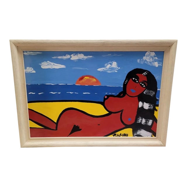 Original Pulgini Lady at the Beach Nude Enamel Painting For Sale