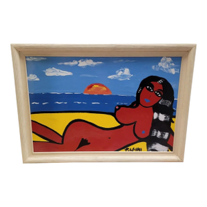 Original Pulgini Lady at the Beach Nude Enamel Painting
