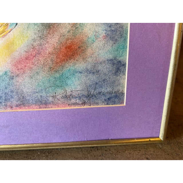 Abstract Late 20th Century Vintage Watercolor Abstract Painting Signed, Framed For Sale - Image 3 of 4