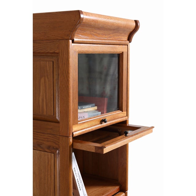 Mission Narrow Barrister Bookcase - Beveled Glass - Walnut Stain For Sale - Image 15 of 17