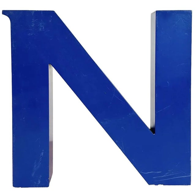 Vintage Blue Iron Facade Letter N, 1970s For Sale - Image 9 of 9