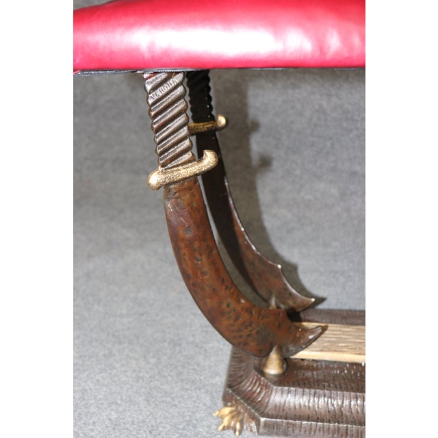 Rare Pair of Cast Iron Upholstered Wrought Iron Sword & Scabbard Stools Benches For Sale - Image 9 of 10