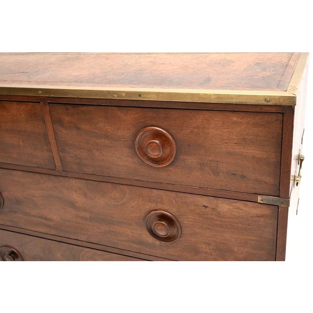 Brown Antique Military Campaign Leather Top Chest of Drawers, 1860s For Sale - Image 8 of 11