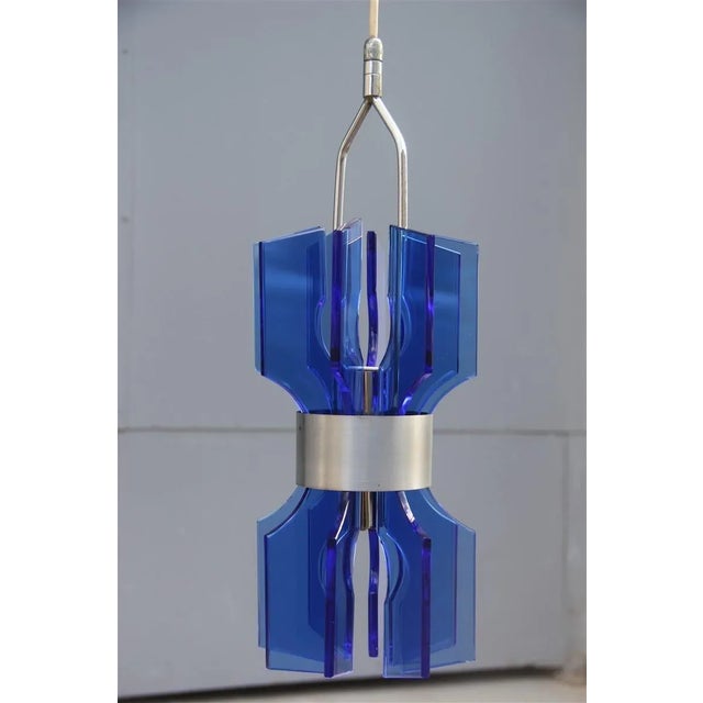 Midcentury lantern ceiling lamp Cristall Veca Blu Cobalt Minimal design, 1950. Only glass height cm.27, diameter cm.15 2...