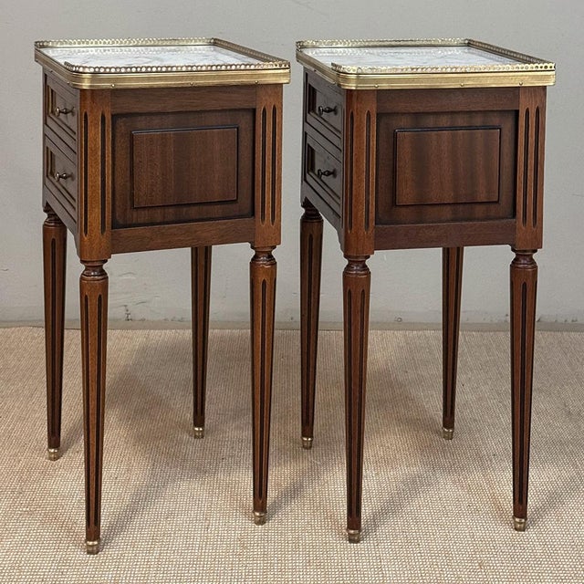 Mid 20th Century Pair French Louis XVI Marble Top End Tables For Sale - Image 5 of 17