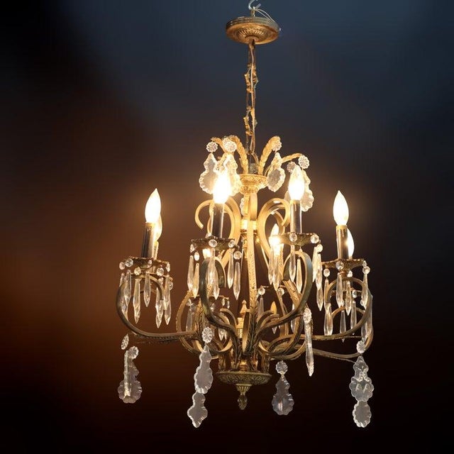 Antique Bronze & Brass 8-Light Chandelier With Italian Cut Crystals C1930 For Sale - Image 13 of 17