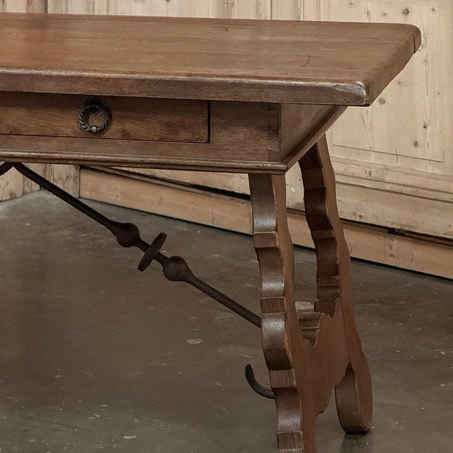 Vintage Spanish Style Two-Drawer Writing Table With Hand-Forged Iron Supports For Sale - Image 9 of 18