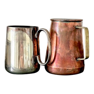 Vintage Copper Mug & Silverplate Tankard Set – Copper Fire Patina-Tavern For Sale