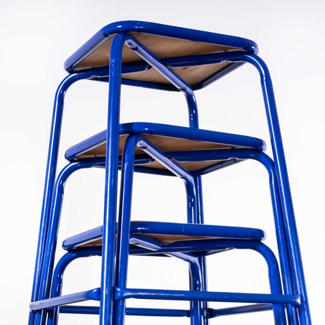Wood French Bright Blue Laboratory Stools, 1970s, Set of 6 For Sale - Image 7 of 18