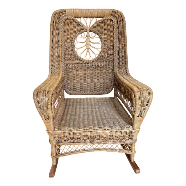 Late 20th Century Ralph Lauren Safari Collection Tan Wicker Rocking Chair For Sale