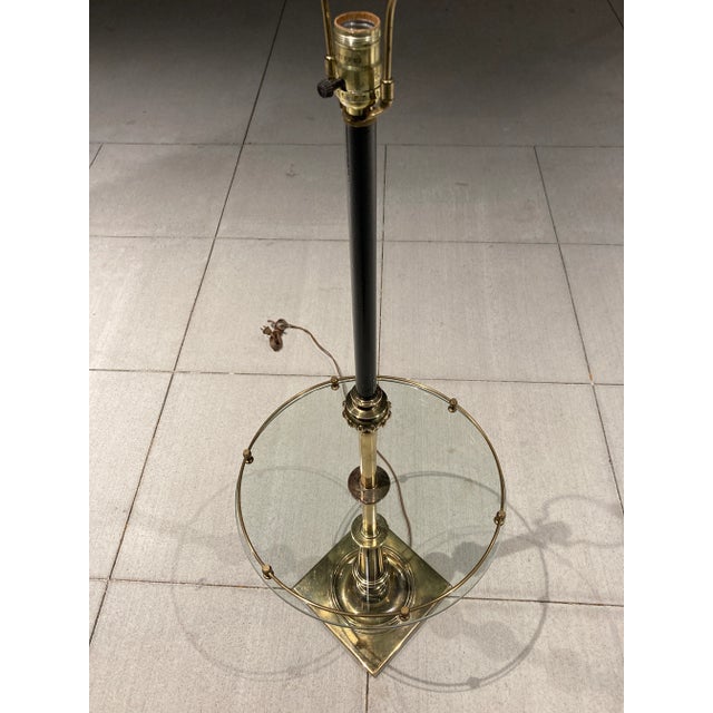 Stiffel Solid Brass Glass Table Floor Lamp With Black Enamel & Regency Shade Chicago For Sale - Image 9 of 13